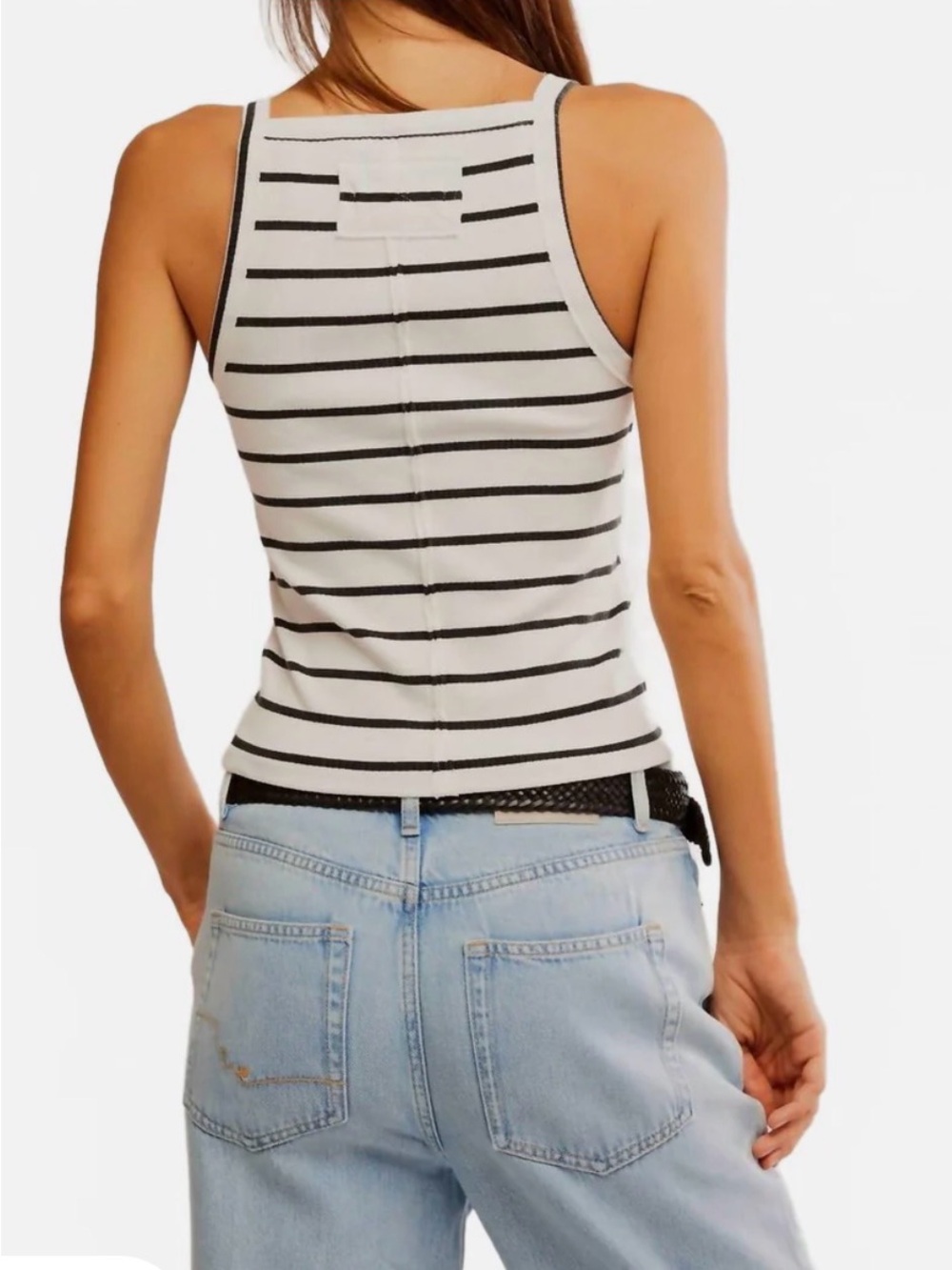 Free People WE THE FREE Mia Tank Top Black & White Stripe Size Small - Picture 3 of 6
